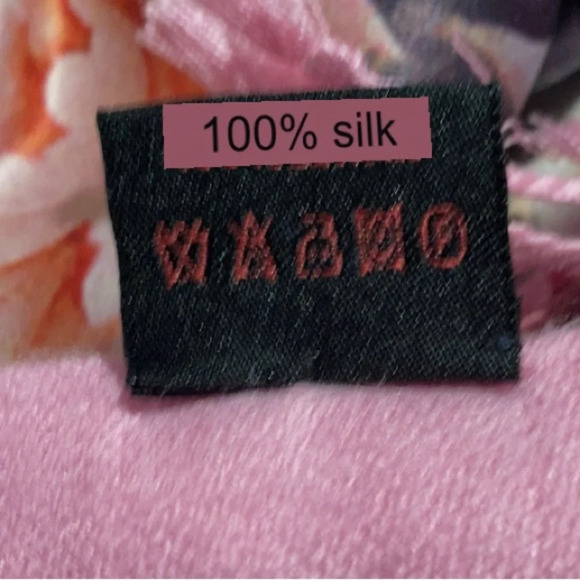 MAKO 100% Silk Lines Floral Butterfly Scarf with Fringe - Picture 11 of 11